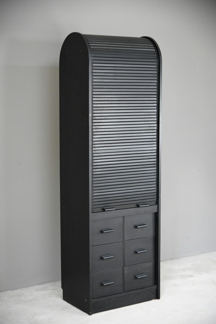 90s Black Ash Tambour Cabinet