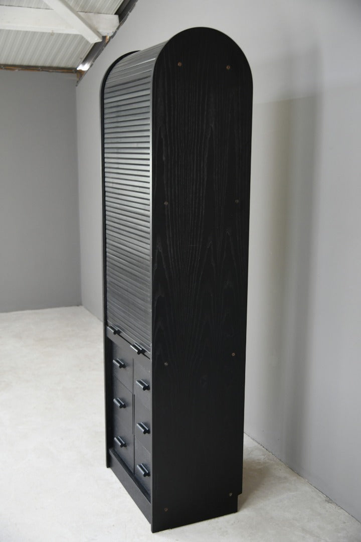 90s Black Ash Tambour Cabinet