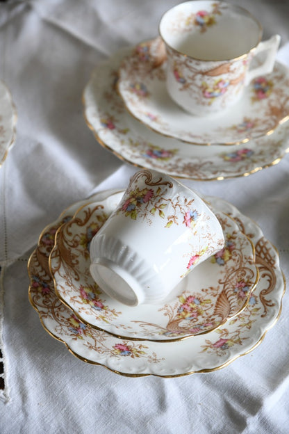 Antique Edwardian Vintage Floral Tea Cups Saucers Plates