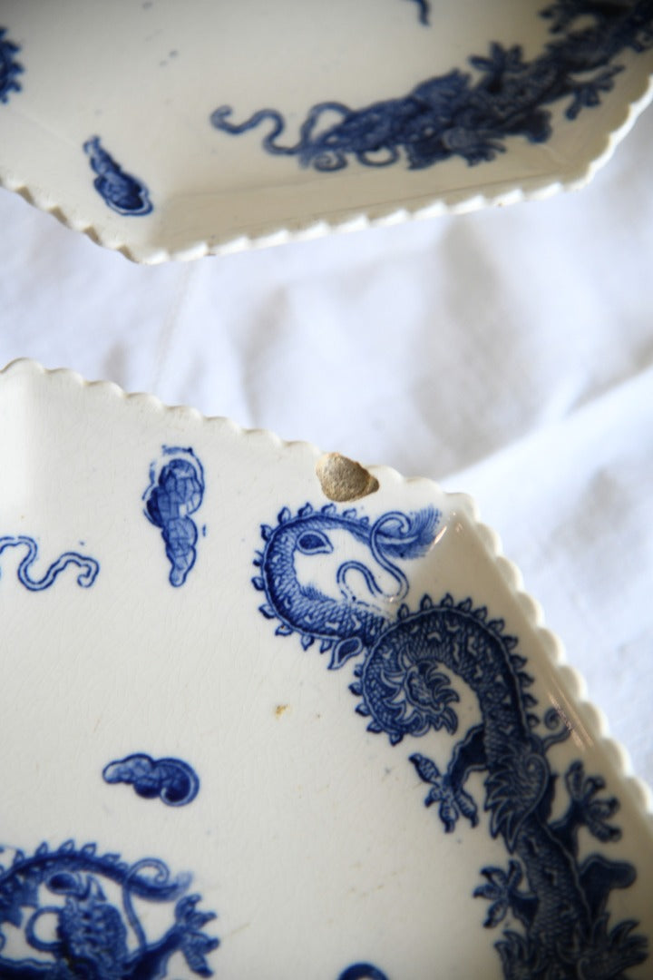 4 Oriental Blue Transferware Comports