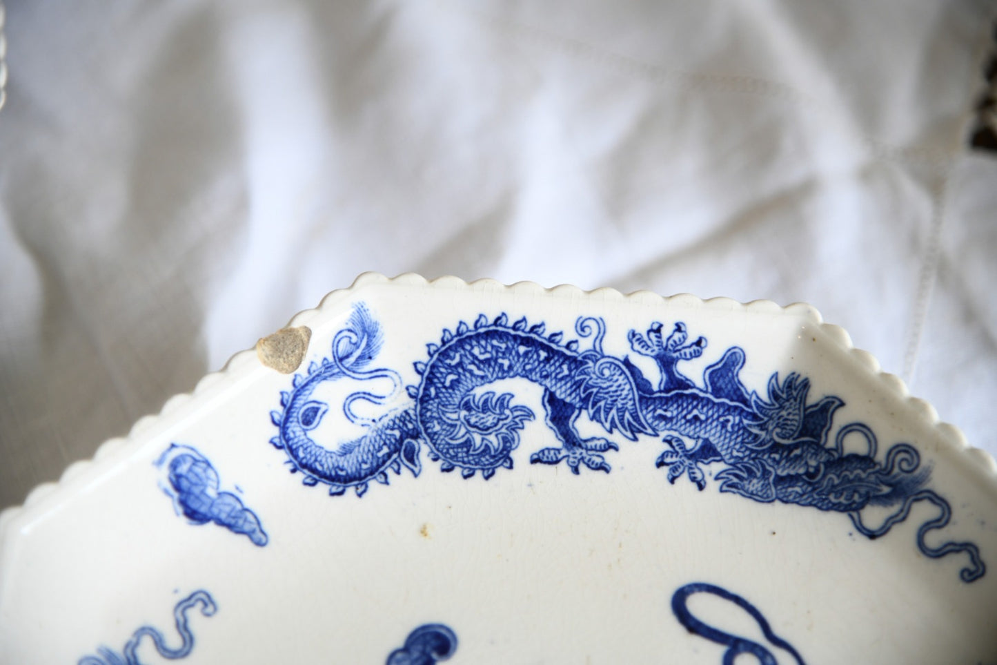 4 Oriental Blue Transferware Comports