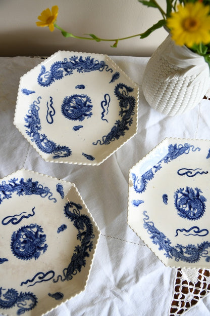 4 Oriental Blue Transferware Comports