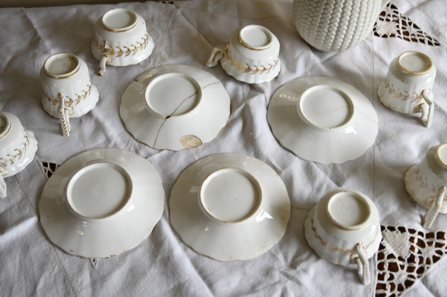 Antique Gilt China Tea Cups & Saucers