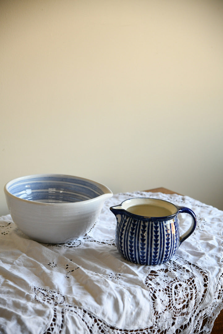 Blue Glazed Jug & Bowl