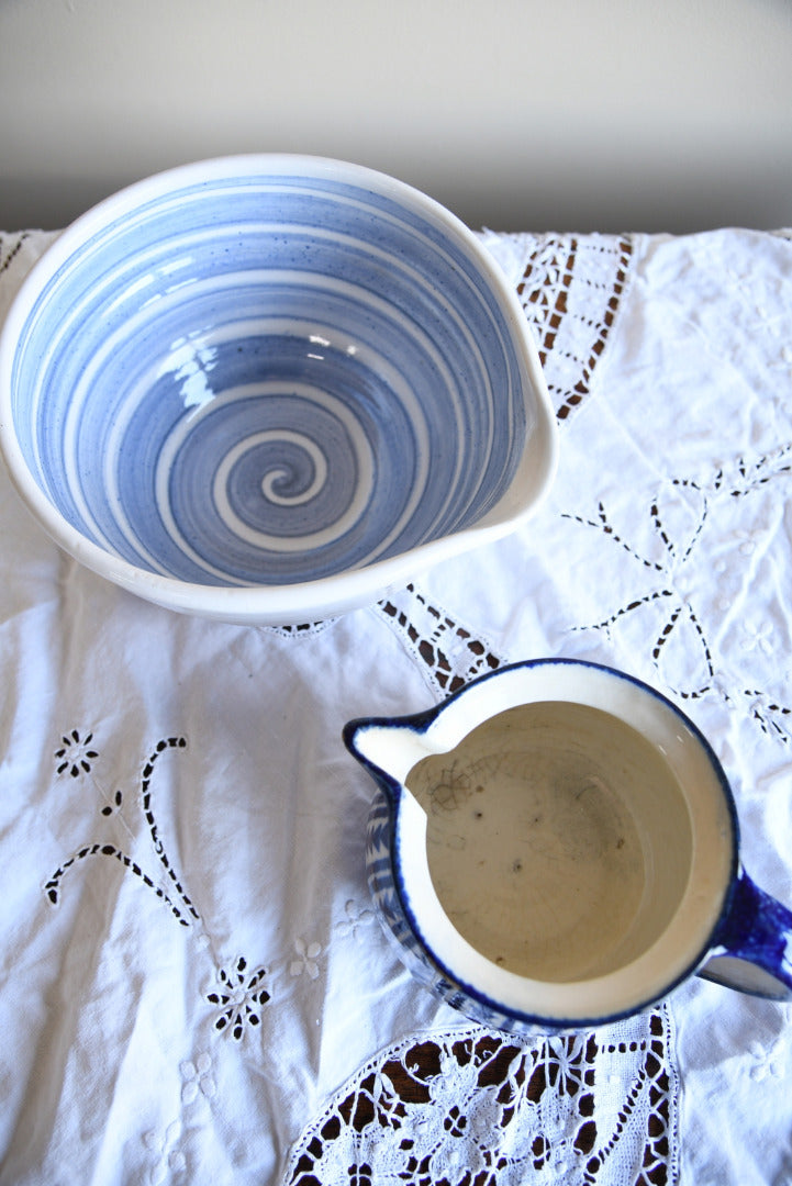 Blue Glazed Jug & Bowl