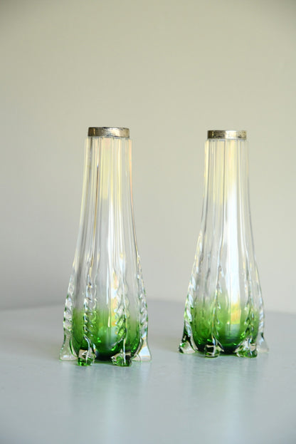 Pair Green to Clear Glass Vase