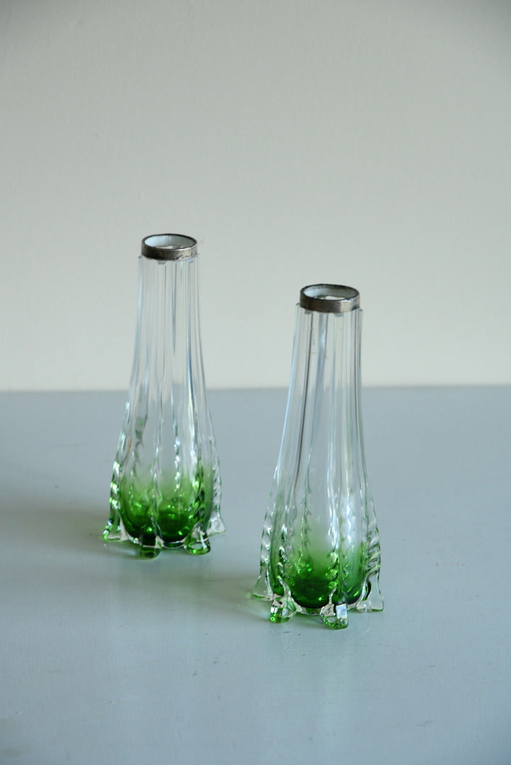 Pair Green to Clear Glass Vase