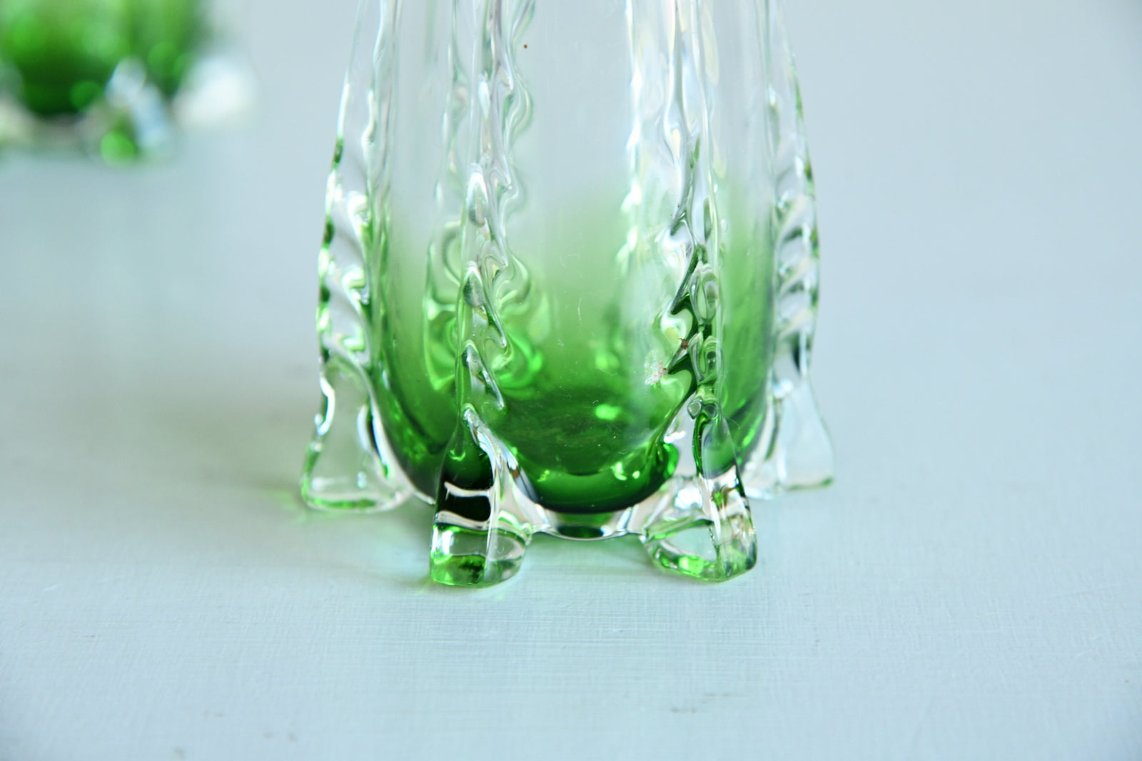 Pair Green to Clear Glass Vase