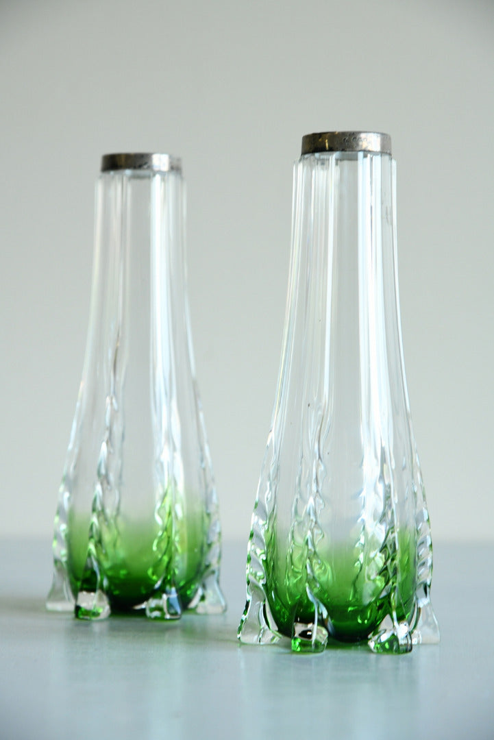 Pair Green to Clear Glass Vase