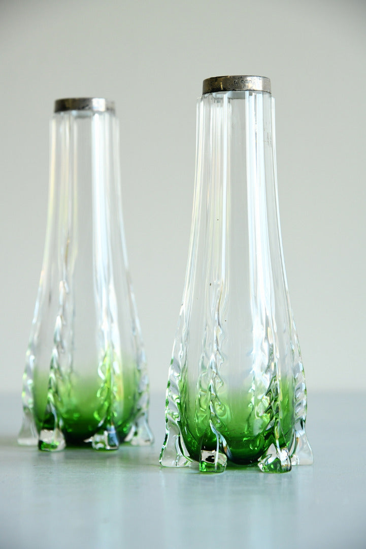 Pair Green to Clear Glass Vase