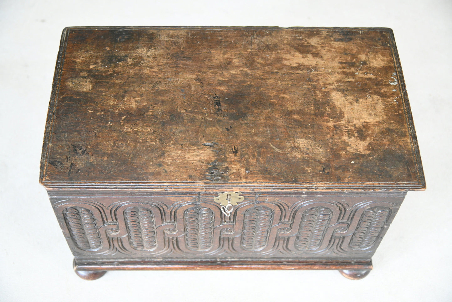 Antique English Small Carved Oak Chest
