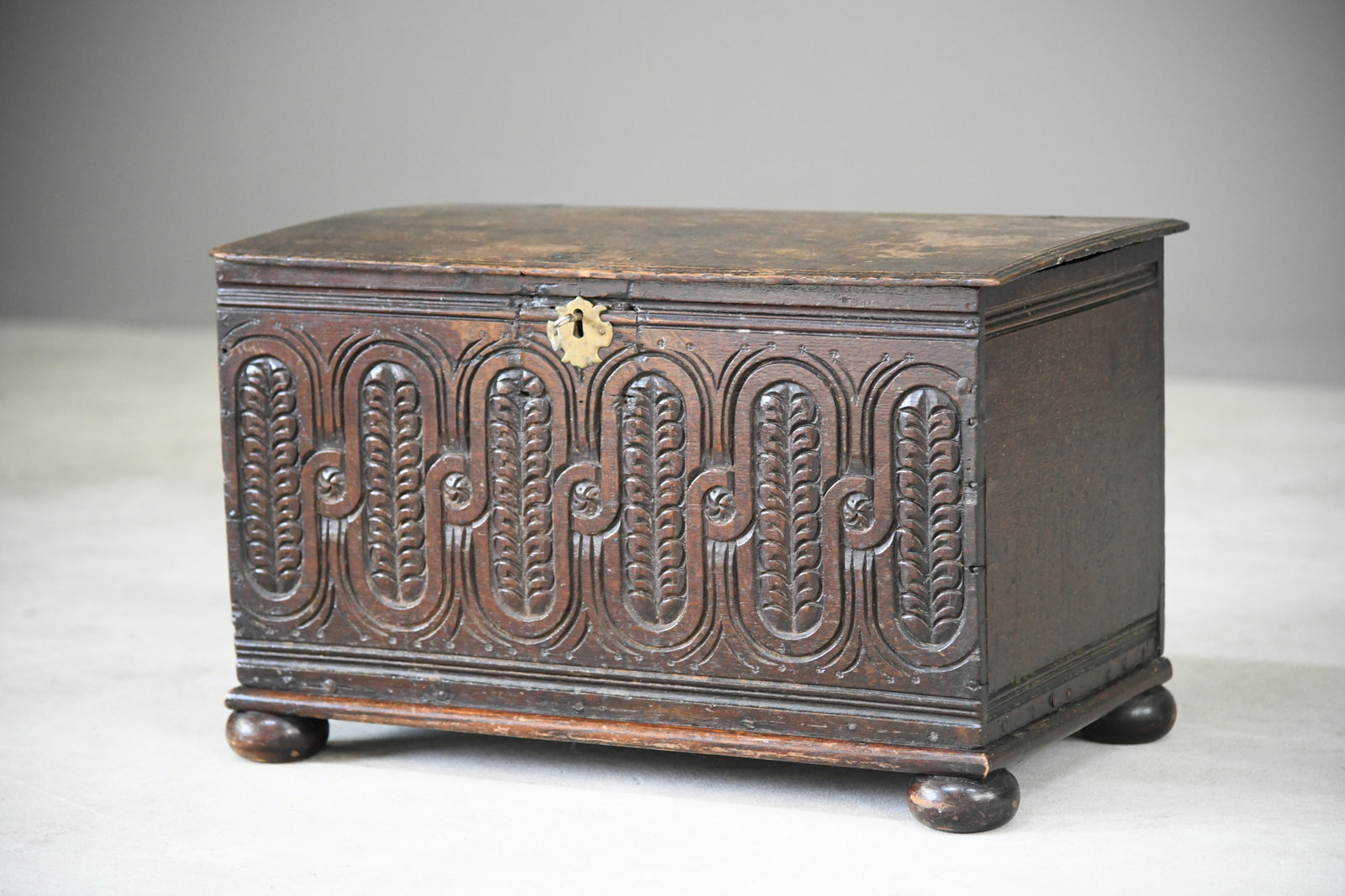 Antique English Small Carved Oak Chest