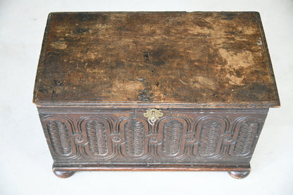 Antique English Small Carved Oak Chest