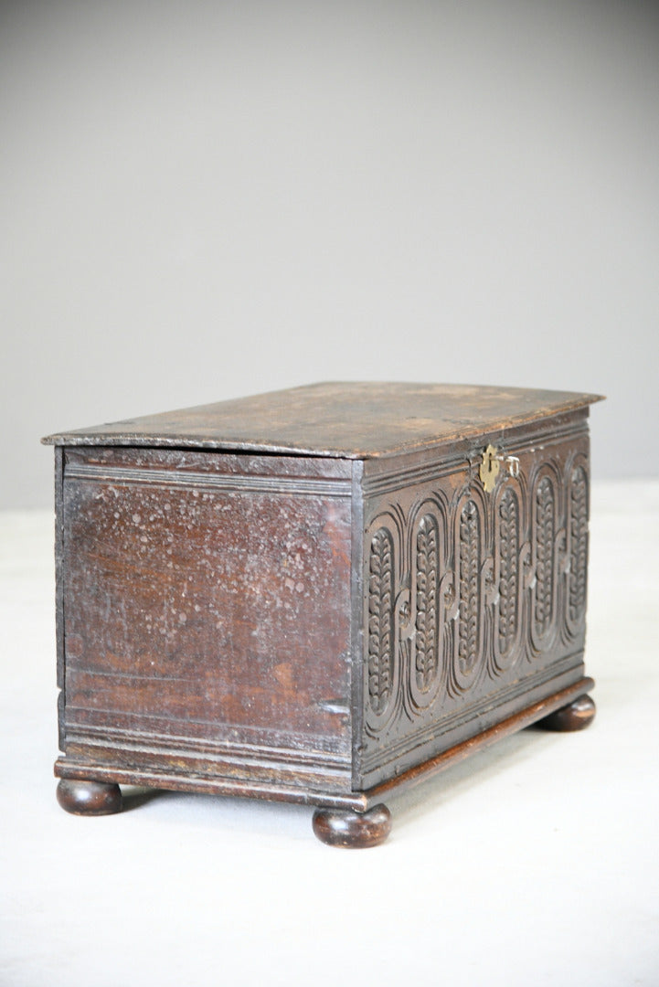 Antique English Small Carved Oak Chest