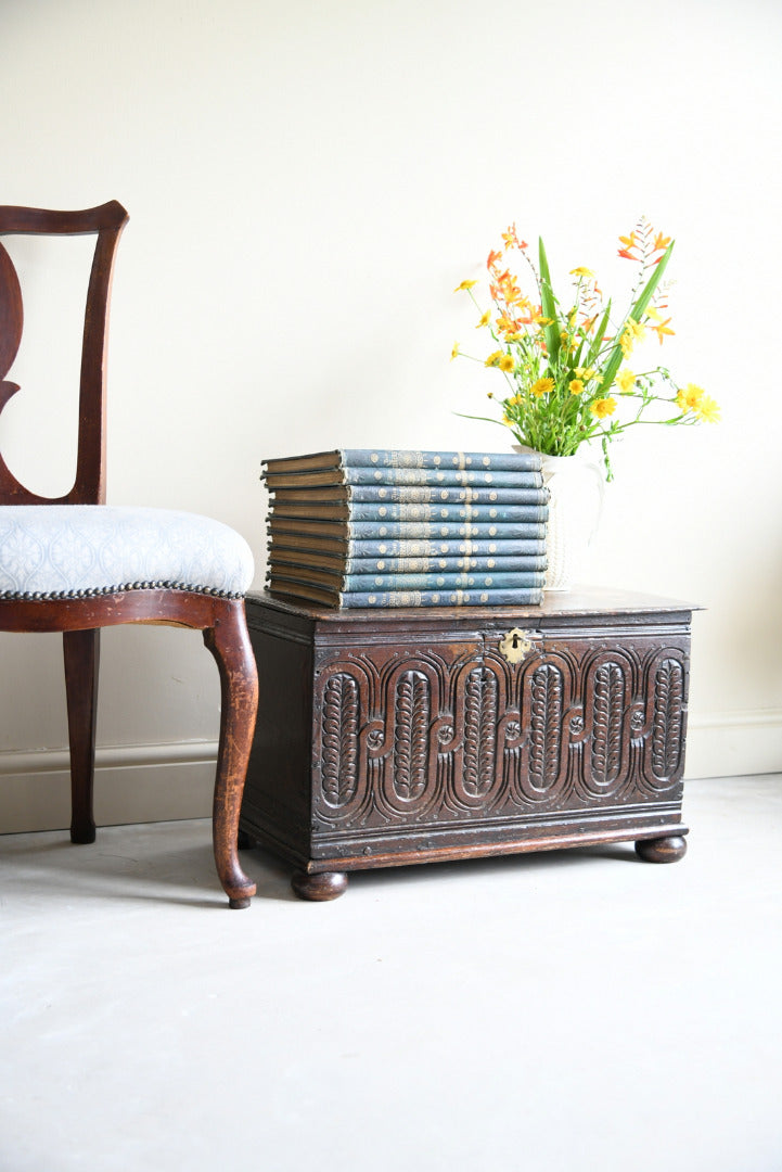 Antique English Small Carved Oak Chest