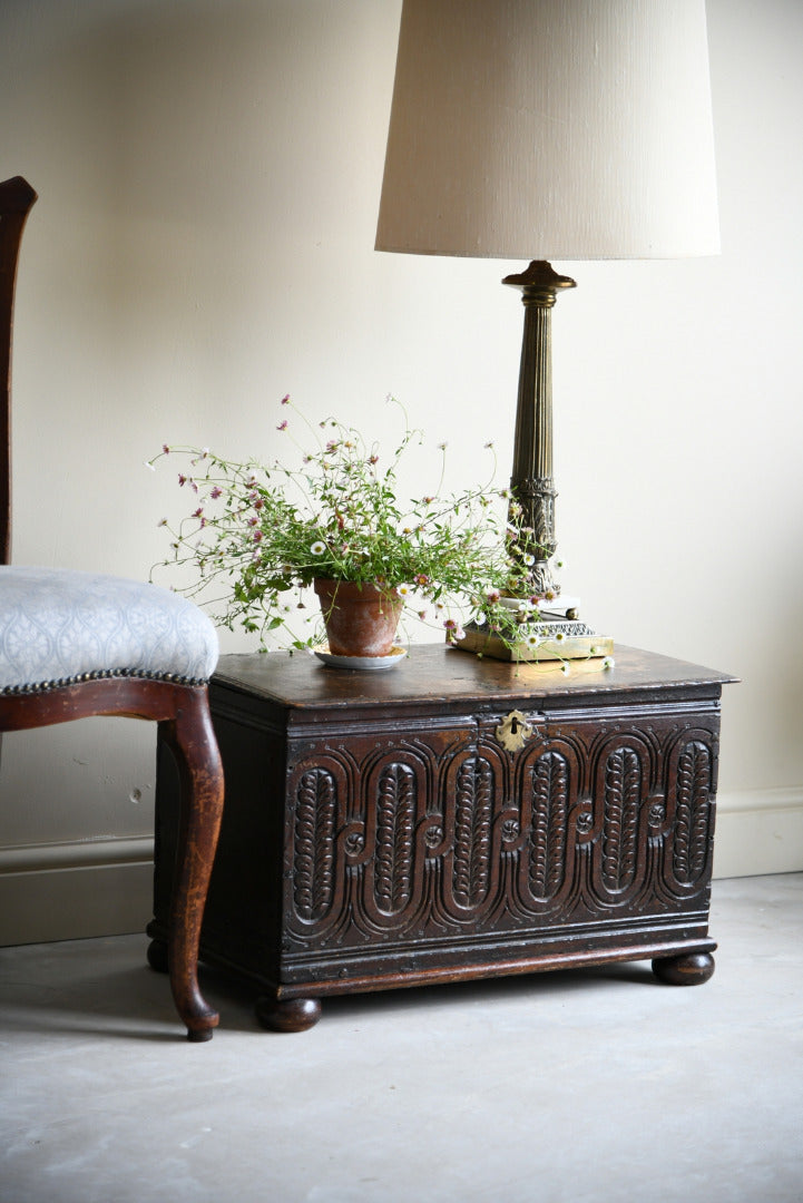 Antique English Small Carved Oak Chest