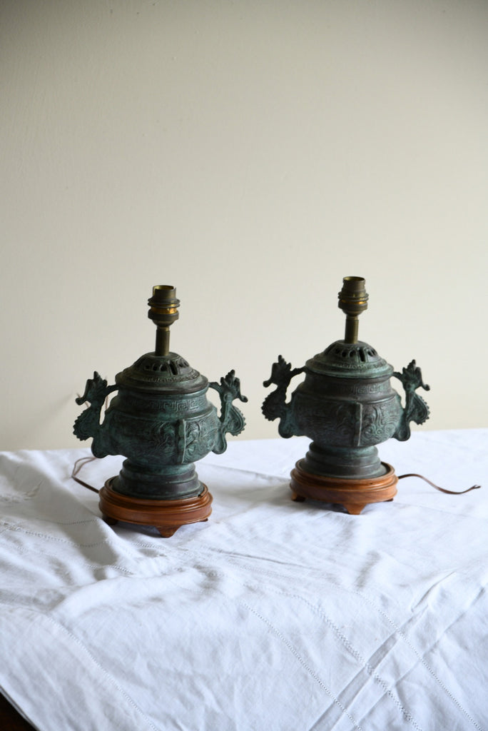 Pair Chinese Archaic Style Urn Lamps