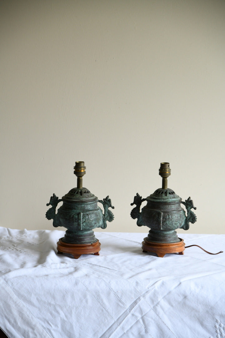 Pair Chinese Archaic Style Urn Lamps