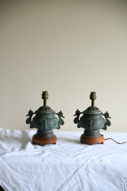 Pair Chinese Archaic Style Urn Lamps