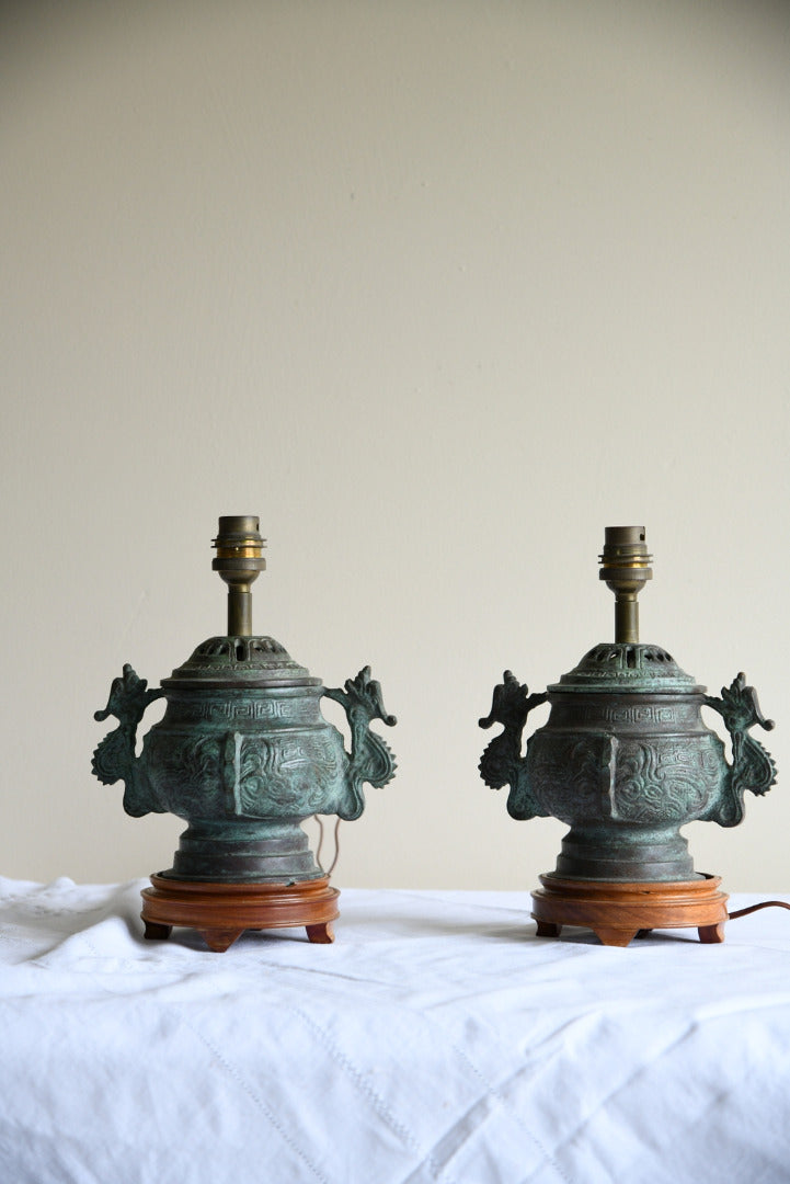 Pair Chinese Archaic Style Urn Lamps