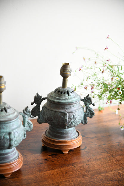 Pair Chinese Archaic Style Urn Lamps