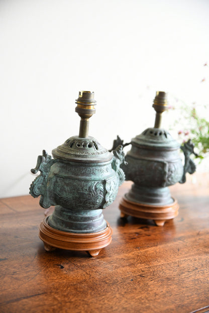 Pair Chinese Archaic Style Urn Lamps