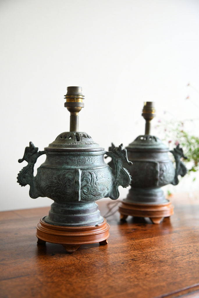 Pair Chinese Archaic Style Urn Lamps