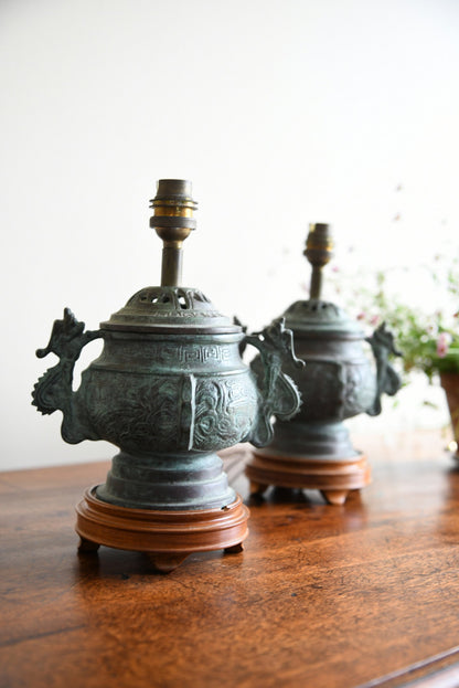 Pair Chinese Archaic Style Urn Lamps