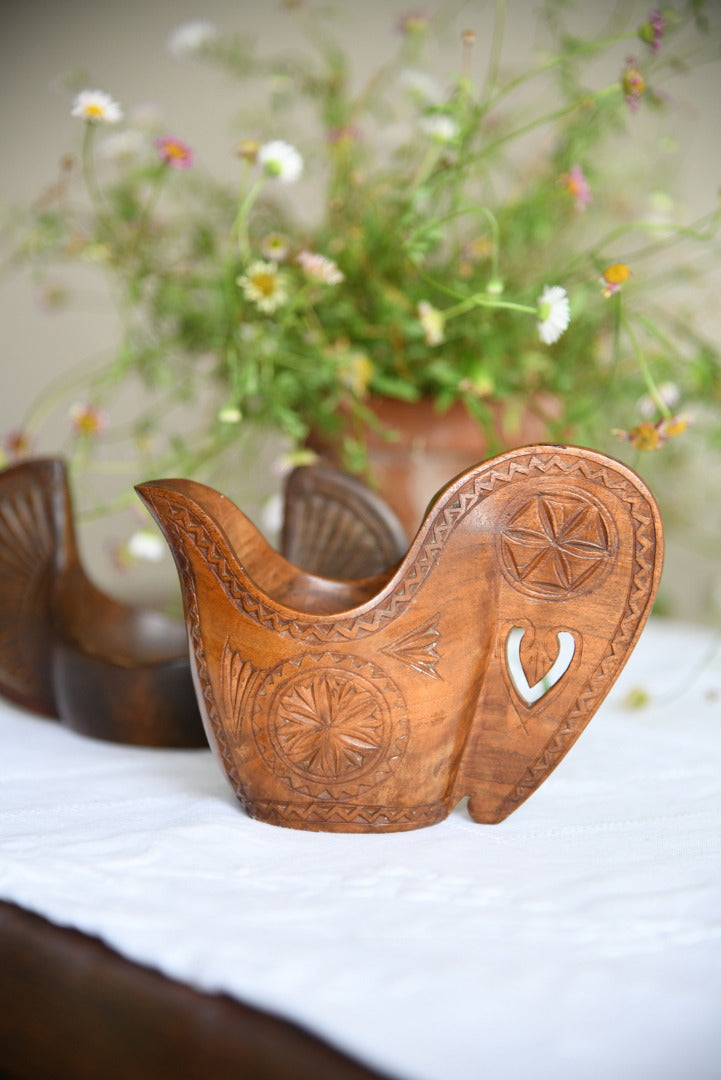 Pair Scandinavian Folk Style Wooden Cup & Jug