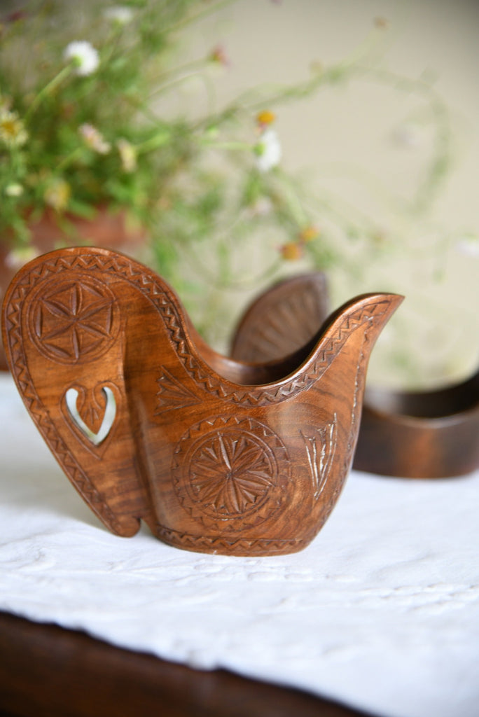 Pair Scandinavian Folk Style Wooden Cup & Jug