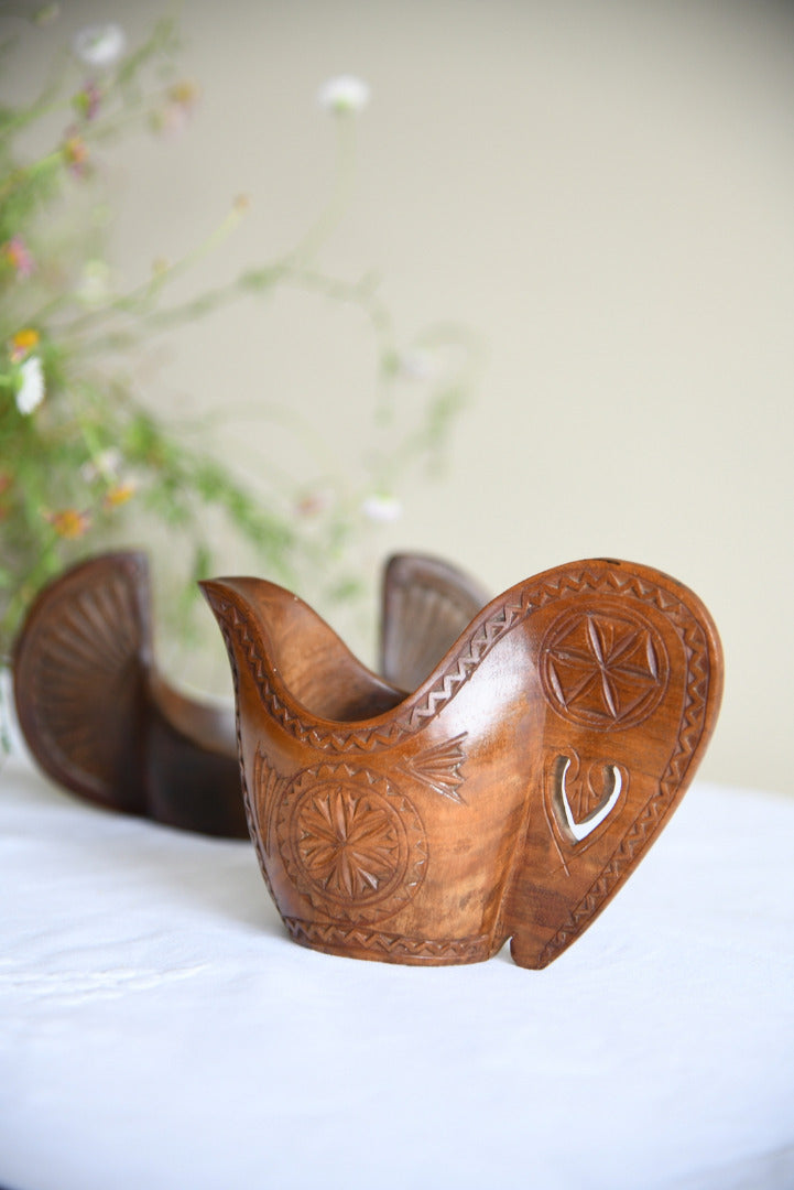 Pair Scandinavian Folk Style Wooden Cup & Jug