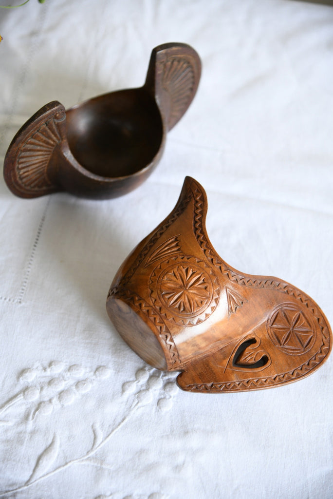 Pair Scandinavian Folk Style Wooden Cup & Jug