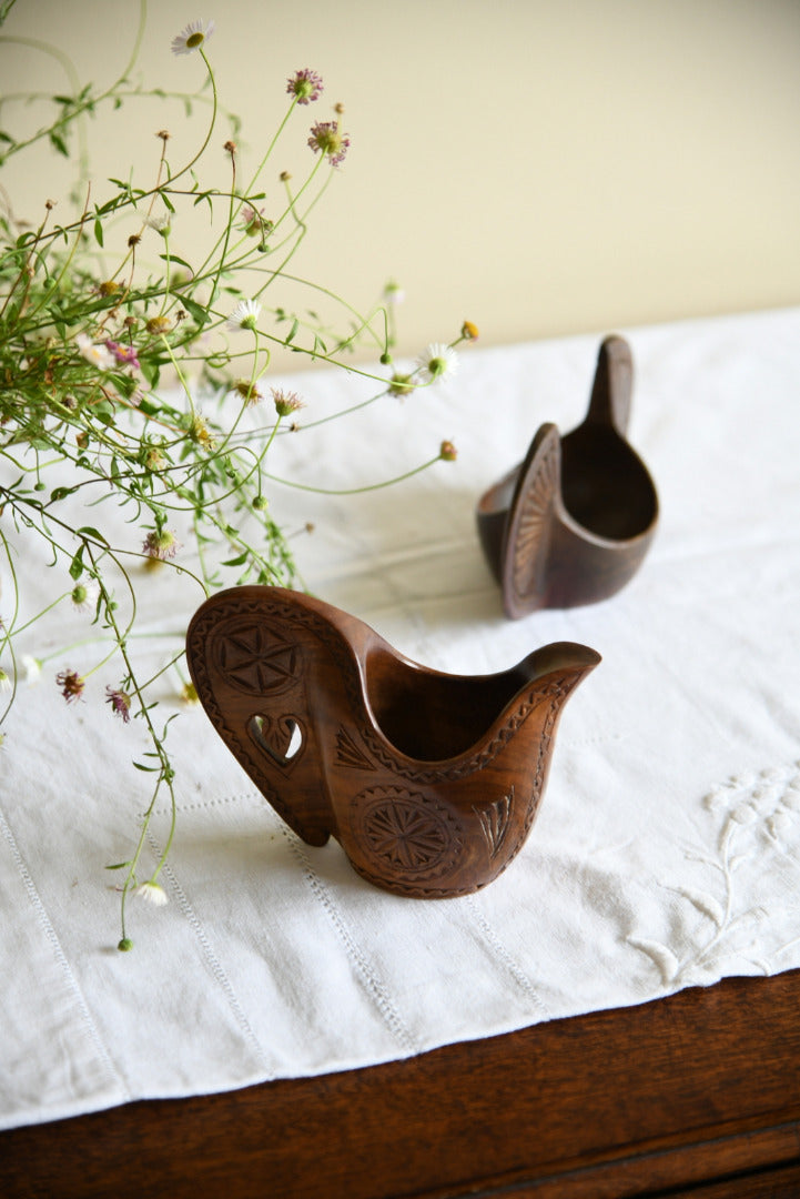 Pair Scandinavian Folk Style Wooden Cup & Jug