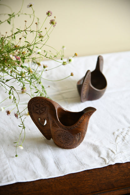 Pair Scandinavian Folk Style Wooden Cup & Jug