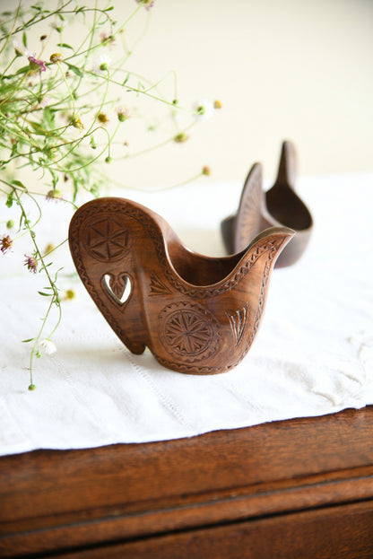 Pair Scandinavian Folk Style Wooden Cup & Jug