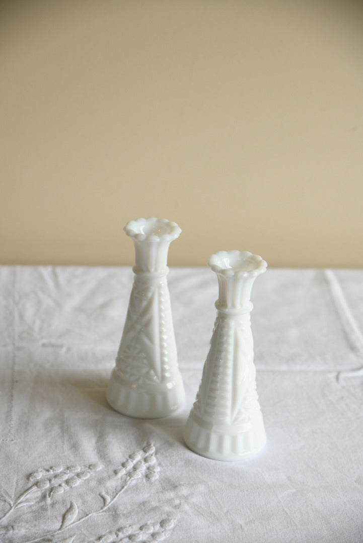 Pair White Milk Glass Vase