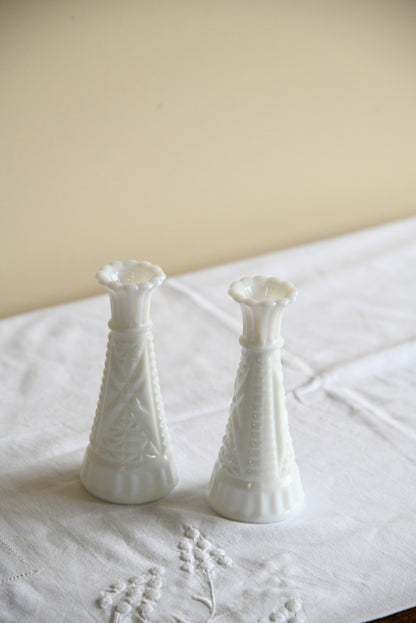 Pair White Milk Glass Vase