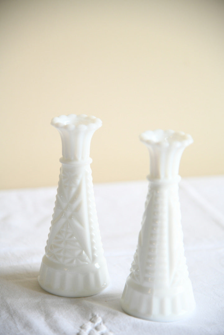Pair White Milk Glass Vase