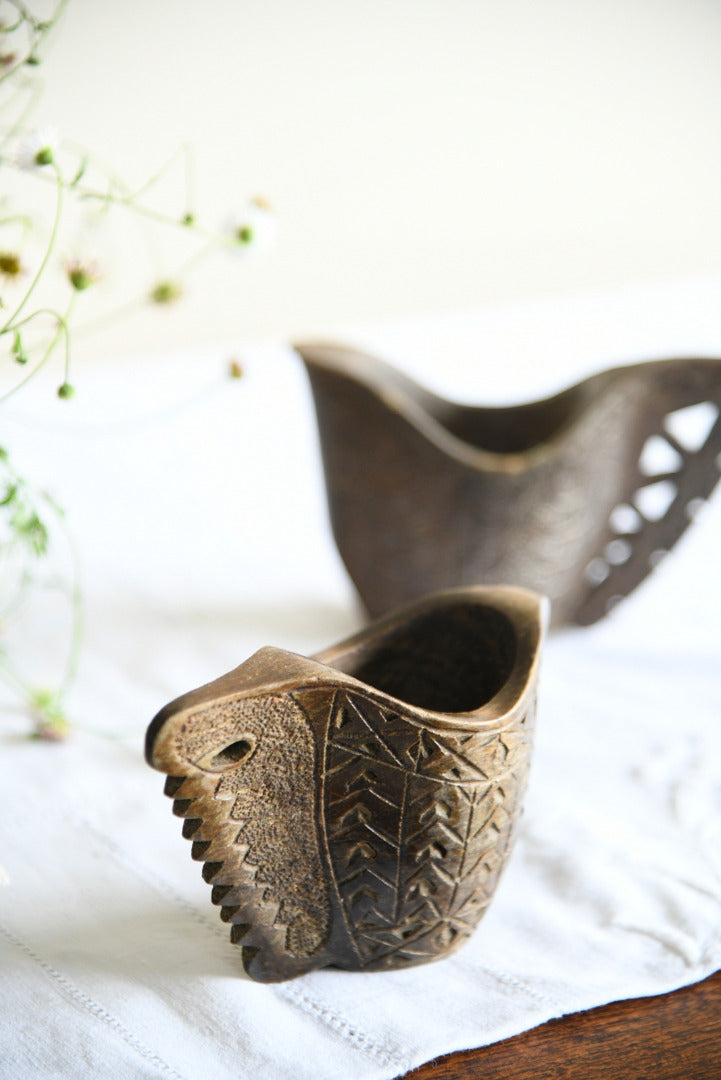 Pair Carved Folk Jugs