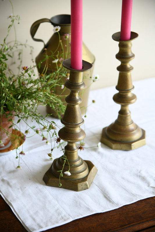 Brass Candlesticks & Jug