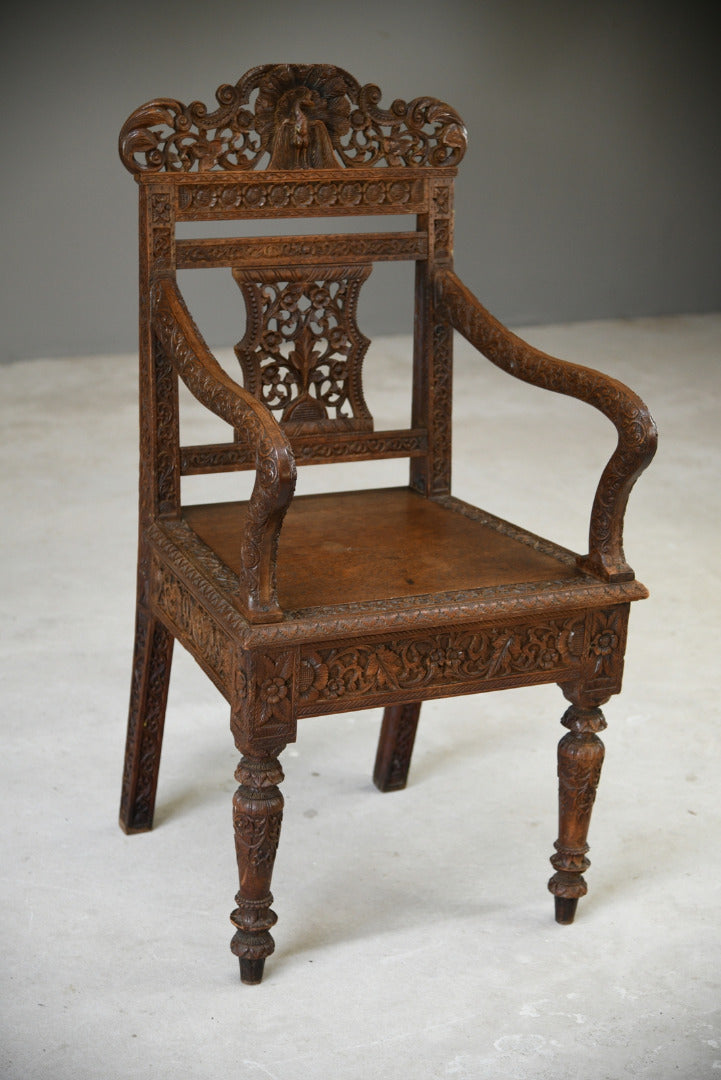 Anglo Indian Carved Padouk Carver Side Hall Chair