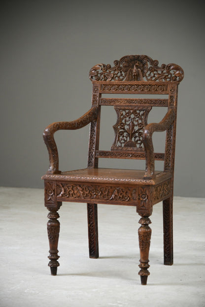 Anglo Indian Carved Padouk Carver Side Hall Chair