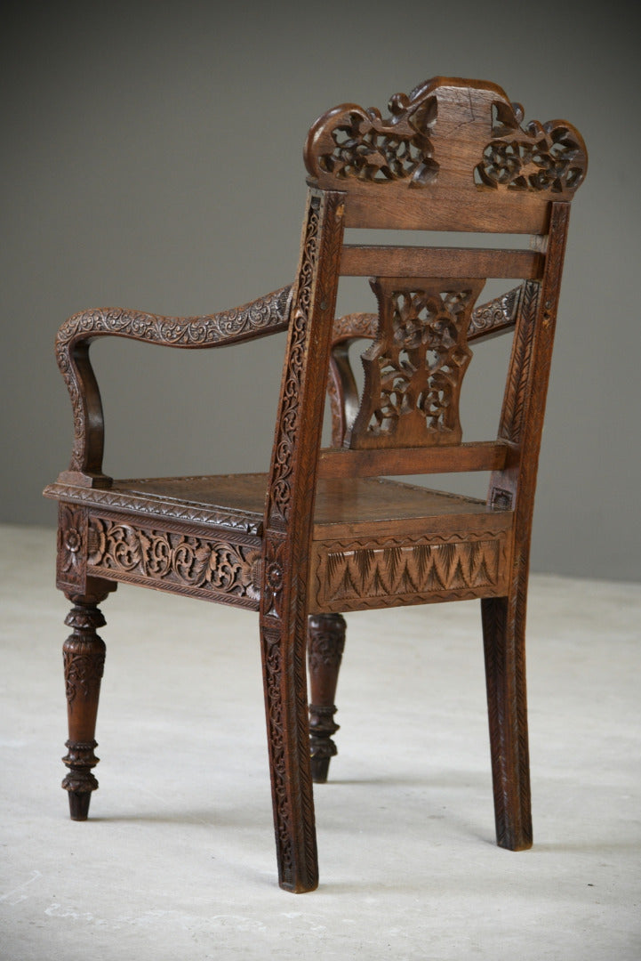 Anglo Indian Carved Padouk Carver Side Hall Chair