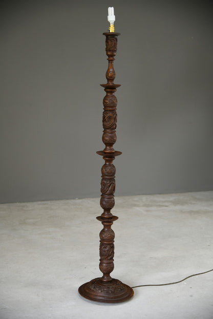 Oriental Chinese Carved Standard Floor Lamp