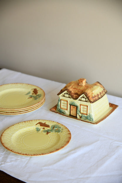 Keele St Pottery Butter Dish & Tea Plates