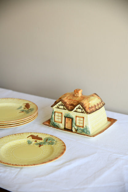 Keele St Pottery Butter Dish & Tea Plates