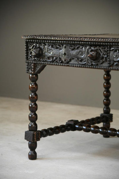 Antique Anglo Indian Carved Padouk Library Table