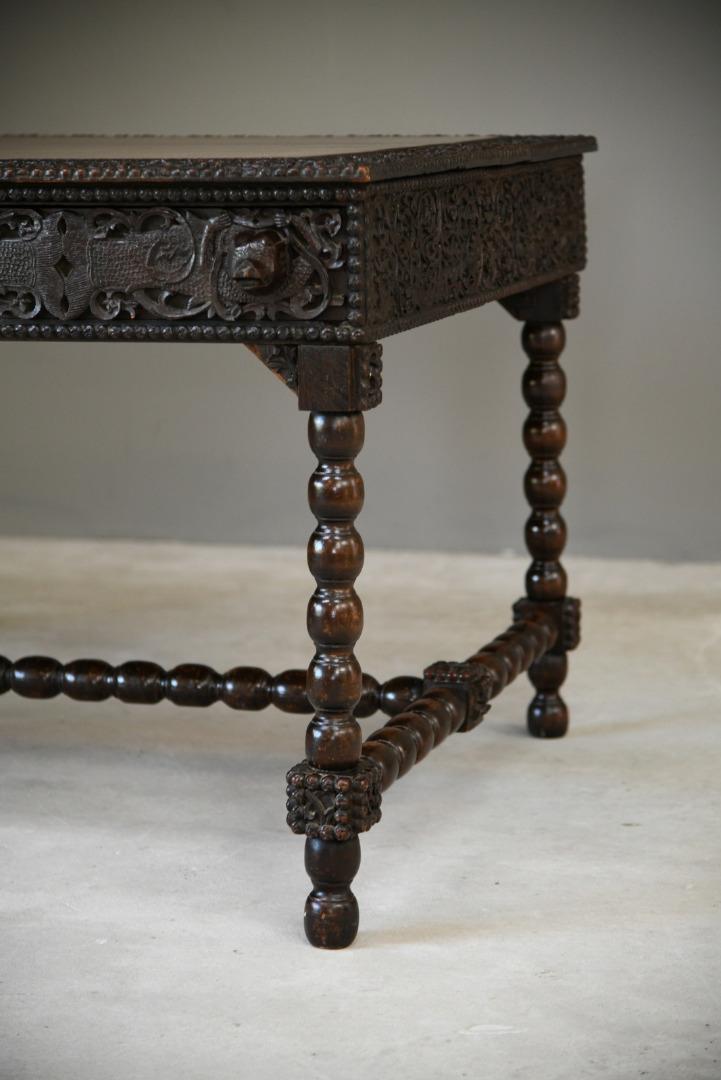 Antique Anglo Indian Carved Padouk Library Table