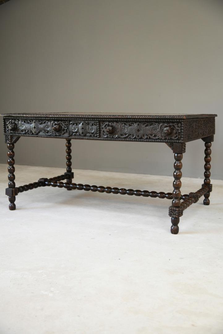 Antique Anglo Indian Carved Padouk Library Table