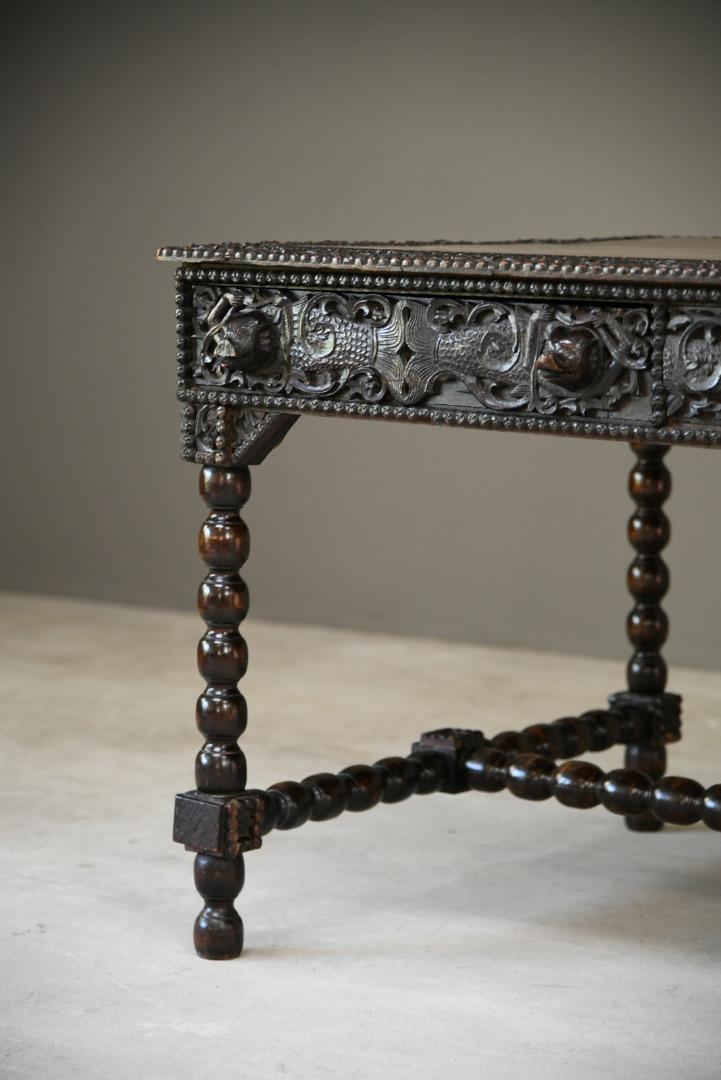 Antique Anglo Indian Carved Padouk Library Table